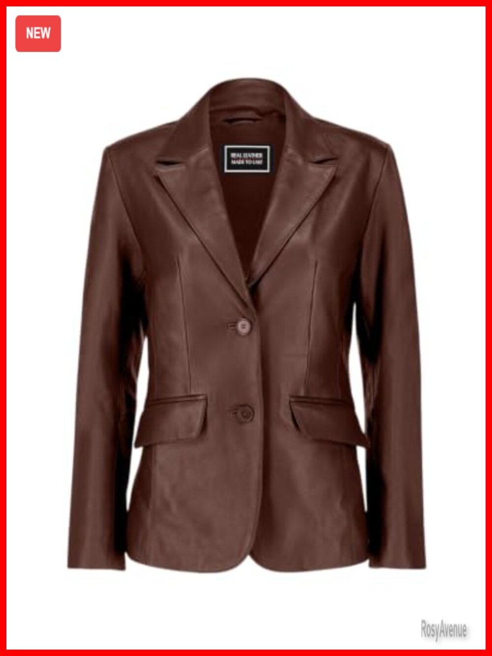 Genuine Lambskin Leather Blazer Coat Button Closure Notched Lapel